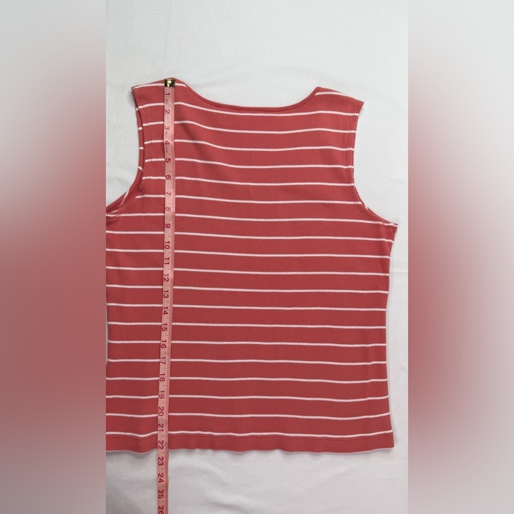 Spa by Chico's Terracotta and White Striped Tank Top Ribbed Knit Size Large - Picture 7 of 7